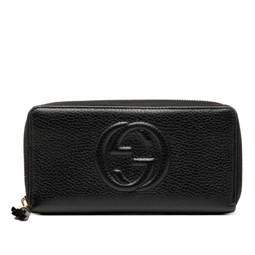 Gucci Soho Interlocking G Tassel Round Zip Long Wallet Black Leather